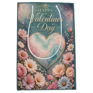 Celestial Marble Heart Valentine Garden Medium Gift Bag