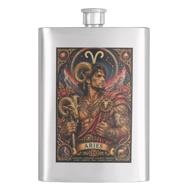  Celestial Masculine Zodiac Aries design Hip Flask (Front)