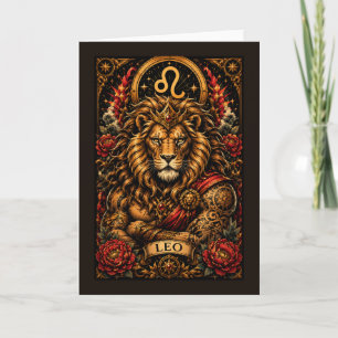 Celestial Masculine Zodiac Leo design Holiday Card