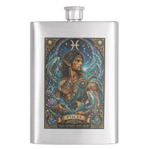 Celestial Masculine Zodiac Pisces design Hip Flask