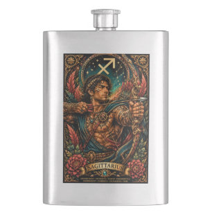 Celestial Masculine Zodiac Sagittarius design Hip Flask