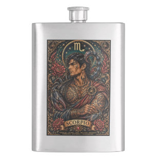 Celestial Masculine Zodiac Scorpio design Hip Flask