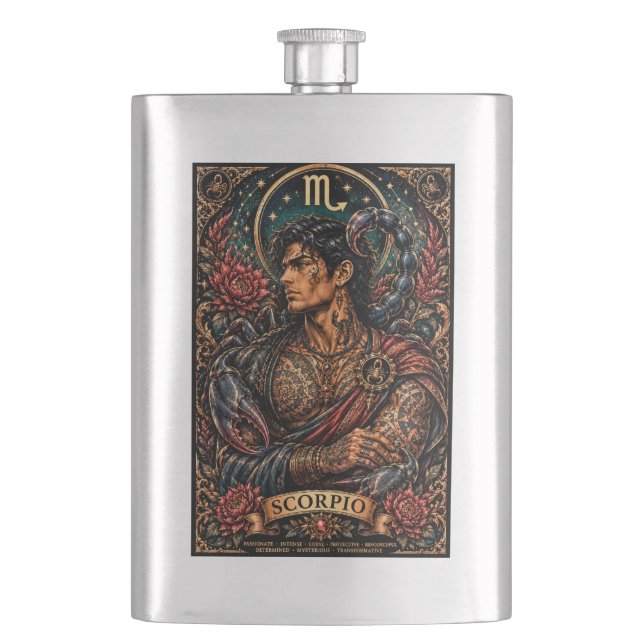  Celestial Masculine Zodiac Scorpio design Hip Flask (Front)
