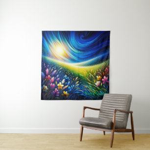 Celestial Meadow – Dreamlike Wildflower Landscape Tapestry