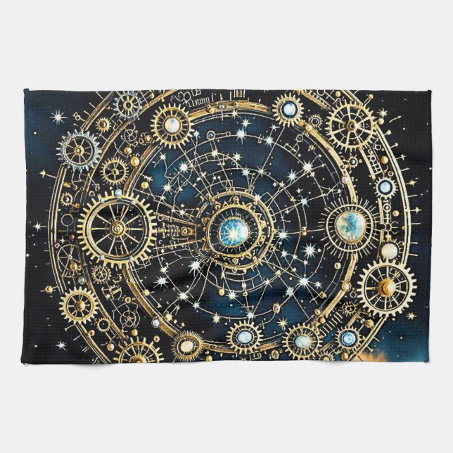 Celestial Mechanism Cosmic Art Tea Towel (Horizontal)