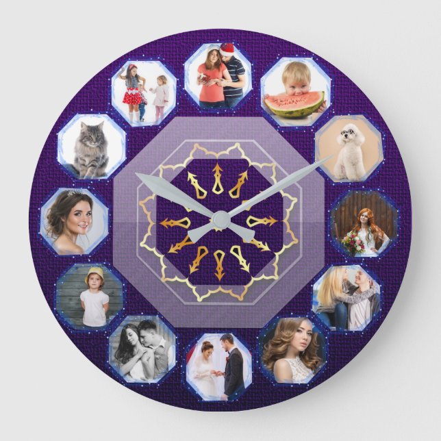 Celestial Memories – Geometric Family Collage Large Clock (Front)