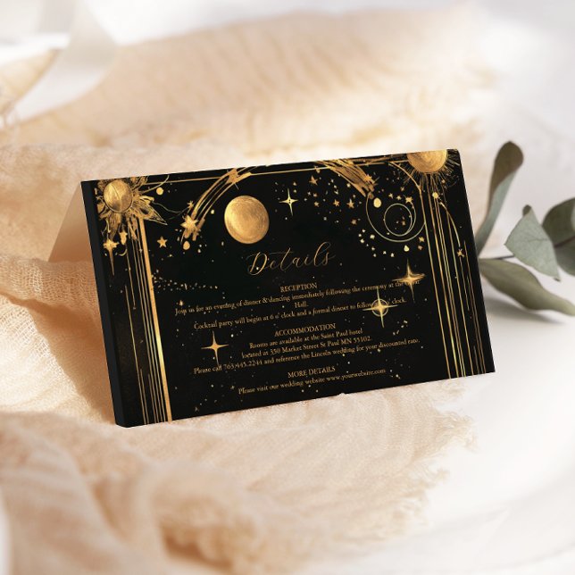 Celestial Midnight Black Stars Moon Wedding Enclosure Card (Creator Uploaded)