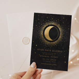 Celestial Midnight Black Stars Photo Save The Date Invitation