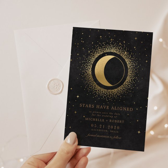 Celestial Midnight Black Stars Photo Save The Date Invitation (Creator Uploaded)