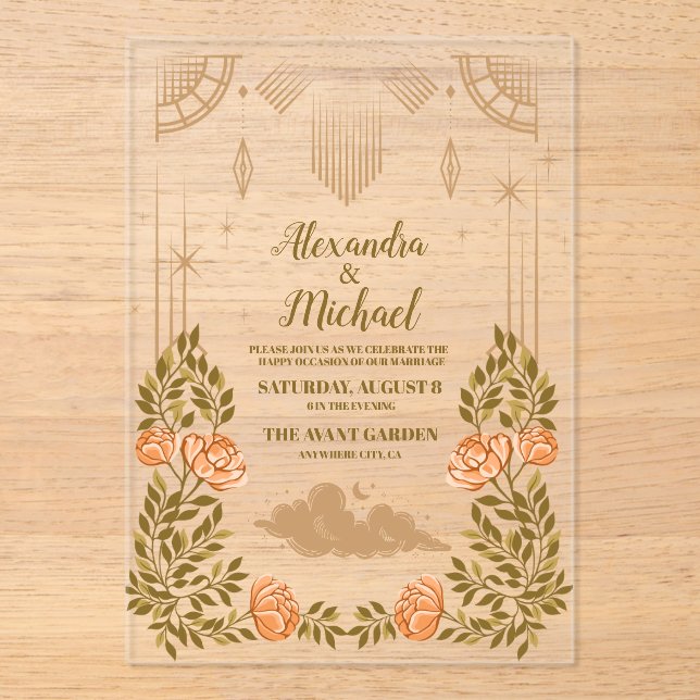 Celestial Midnight Black Stars Wedding Acrylic Invitations (Front)