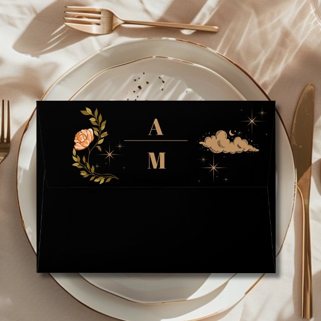 Celestial Midnight Black Stars Wedding Envelope (Creator Uploaded)