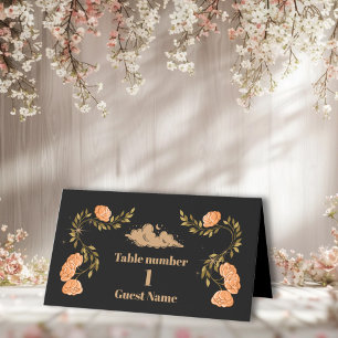 Celestial Midnight Black Stars Wedding Place Card