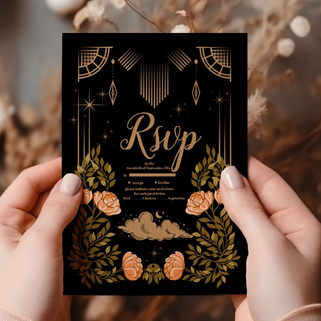 Celestial Midnight Black Stars Wedding RSVP Card (Creator Uploaded)