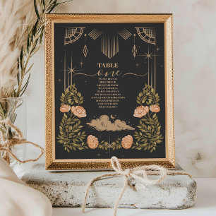 Celestial Midnight Black Stars Wedding Table Number