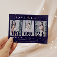 Celestial Midnight Blue and Gold Quinceanera
