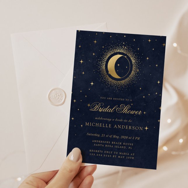 Celestial Midnight Blue Bridal Shower Invitation (Creator Uploaded)