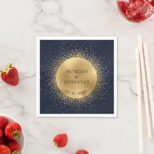 Celestial Midnight Blue Gold Moon Wedding Napkins