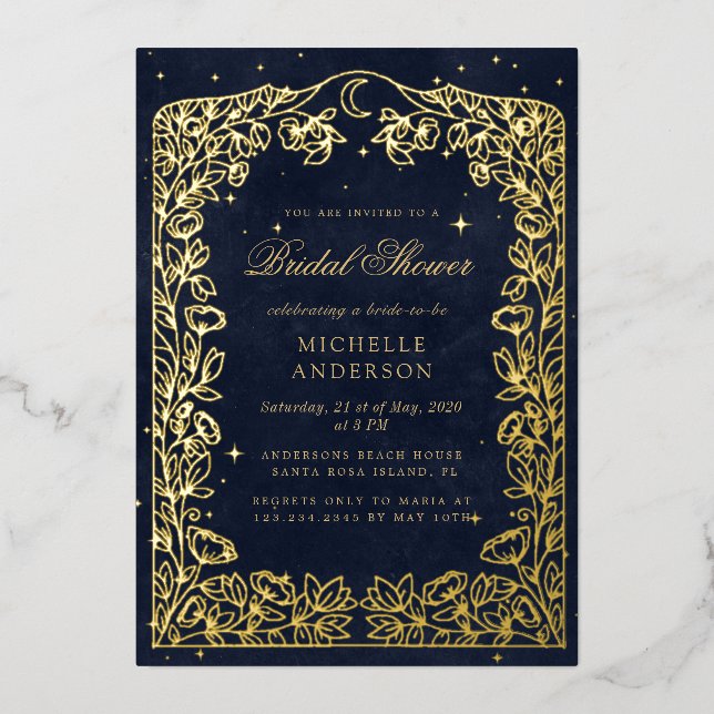 Celestial Midnight Blue Stars Moon Bridal Shower (Front)