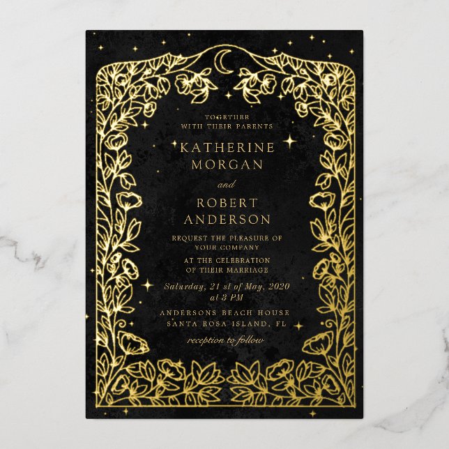 Celestial Midnight Blue Stars Moon Wedding (Front)