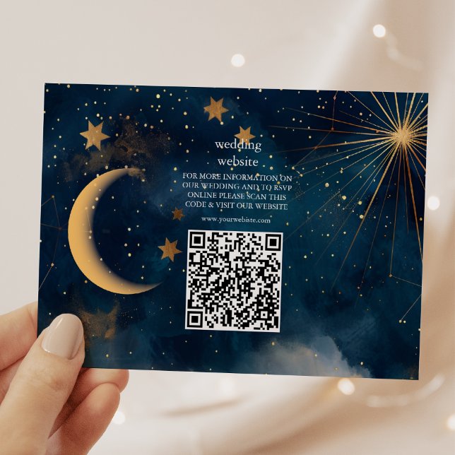 Celestial Midnight Blue Stars Moon Wedding Enclosure Card (Creator Uploaded)