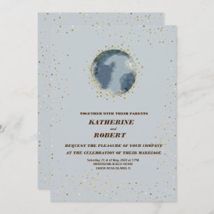 celestial midnight blue stars moon Wedding  Invita Invitation
