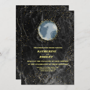 celestial midnight blue stars moon Wedding  Invita Invitation