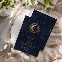 Celestial Midnight Blue Stars Moon Wedding