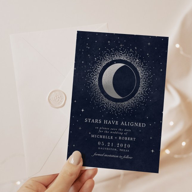 Celestial Midnight Blue Stars Photo Save The Date Invitation (Creator Uploaded)