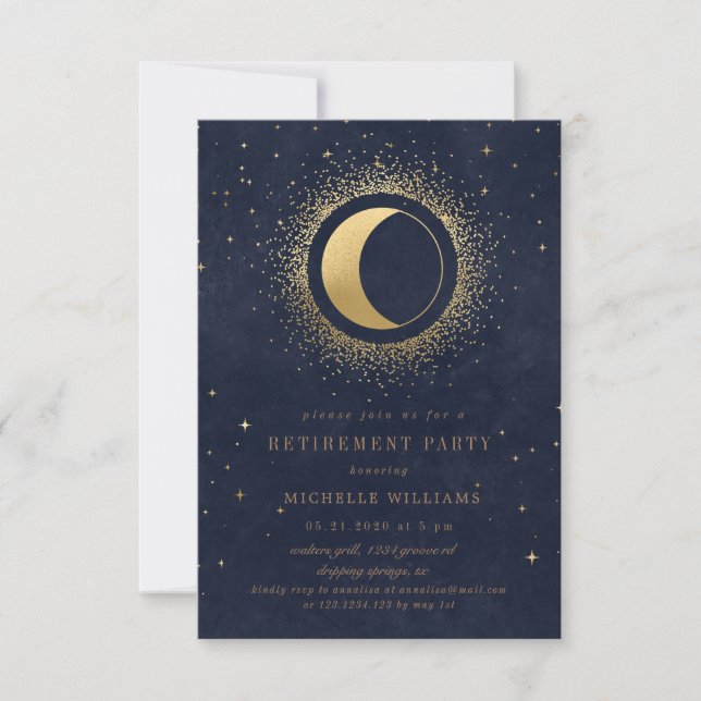 Celestial Midnight Blue Stars Retirement Party Invitation (Front)