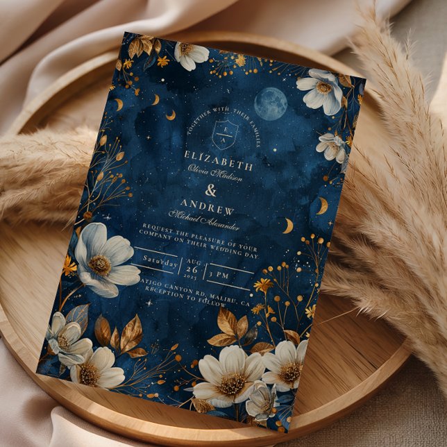 Celestial Midnight Floral Wedding Invitation (Creator Uploaded)