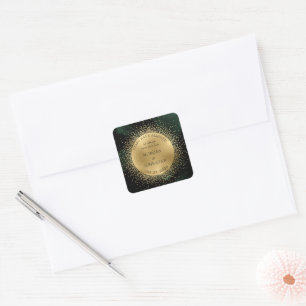Celestial Midnight Gold Moon Save The Date Square Sticker