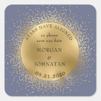celestial midnight gold moon  save the date square