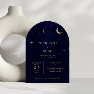 Celestial Midnight Gold Moon Stars Arch Wedding Invitation