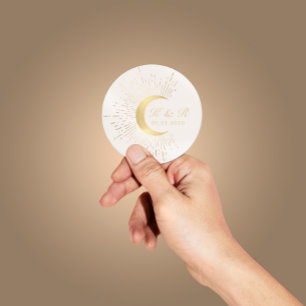 celestial midnight gold moon Wedding Classic Round Sticker