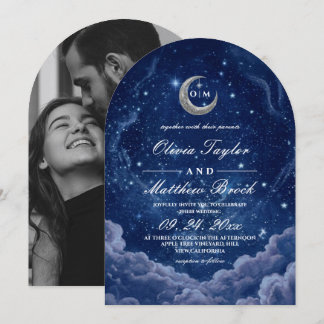 Celestial Midnight Moon and Stars Wedding Invitation
