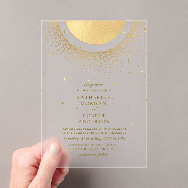 Celestial Midnight Moon Wedding Acrylic Invitations (Insitu (Handheld))