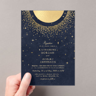 Celestial Midnight Moon Wedding Acrylic Invitations