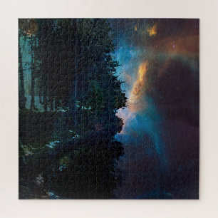 Celestial Midnight on the blue lake shore Jigsaw Puzzle