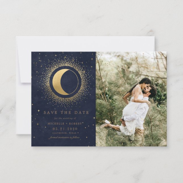 Celestial Midnight Stars Two Photo Save The Date Invitation (Front)