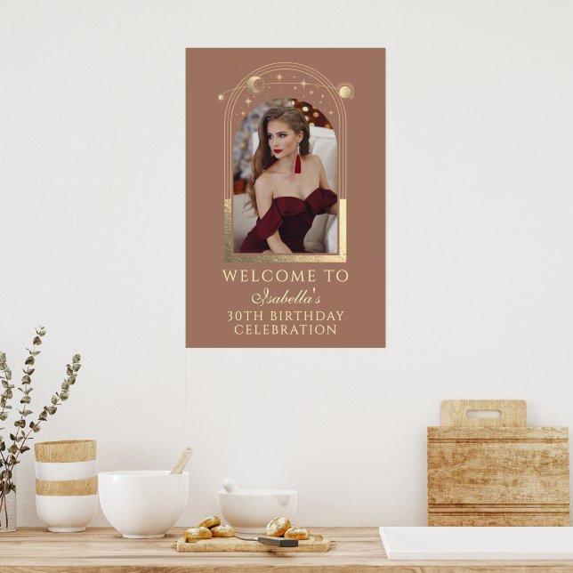 Celestial Mocha Gold 30th Birthday Welcome Poster (Kitchen)