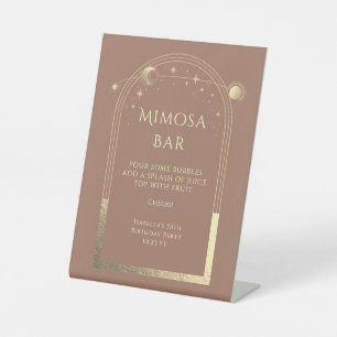 Celestial Mocha Gold Mimosa Bar Sun Moon Stars Pedestal Sign