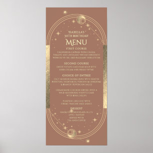 Celestial Mocha Gold Sun Moon Stars 30th Birthday Poster