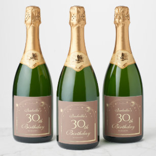 Celestial Mocha Gold Sun Moon Stars 30th Birthday Sparkling Wine Label