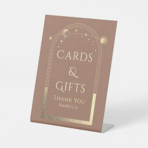 Celestial Mocha Gold Sun Moon Stars Cards & Gifts Pedestal Sign