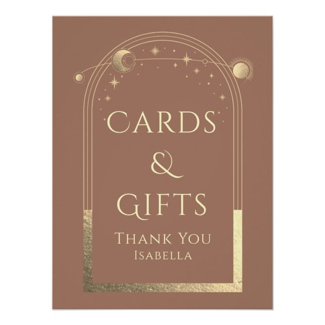 Celestial Mocha Gold Sun Moon Stars Cards & Gifts Poster (Front)