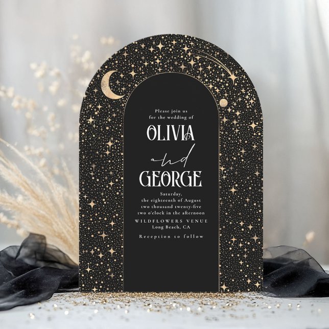 Celestial Modern Black Gold Wedding Arch Invitation (Arch Invitation for Celestial Wedding)