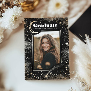 Celestial Modern Black Graduate Photo Graduation Announcement