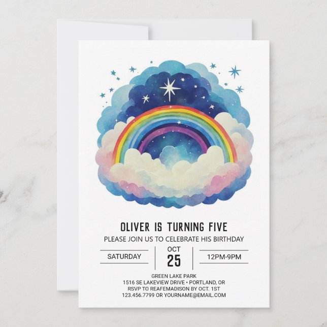 Celestial Modern Clouds Birthday Invitation (Front)