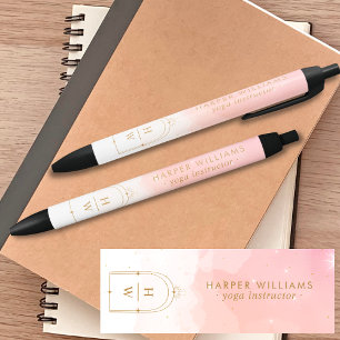 Celestial Monogram Yoga Instructor   Blush Pink Black Ink Pen