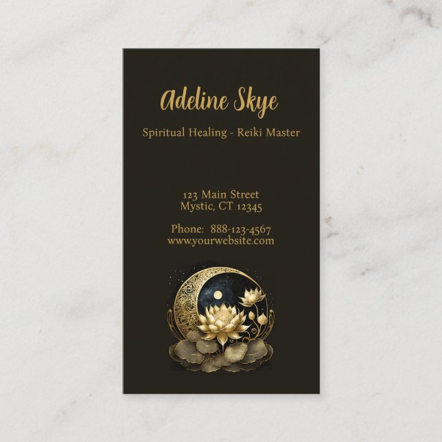 Celestial moon and lotus flower business card (Front)
